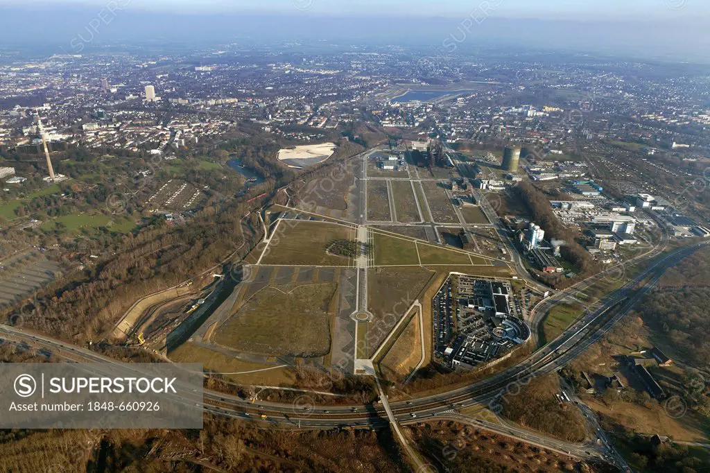 Aerial view, Hoerde Phoenix-West, industrial area, former steel site, structural change, Dortmund, Ruhrgebiet region, North Rhine-Westphalia, Germany,...