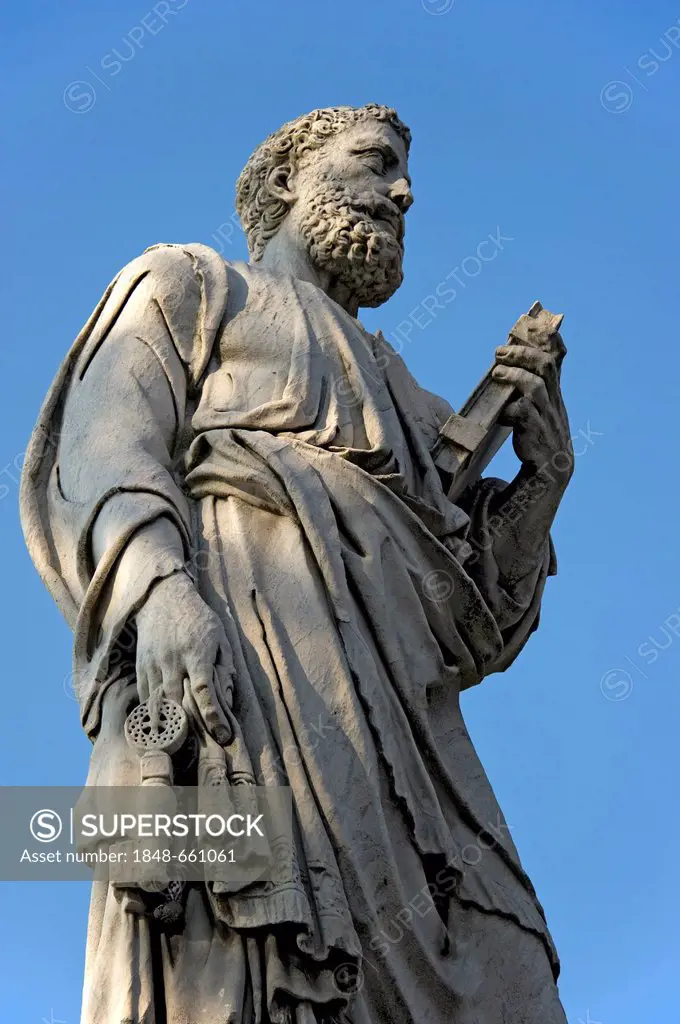 Statue of Paul the Apostle on the Ponte Sant'Angelo bridge, Rome, Lazio region, Italy, Europe