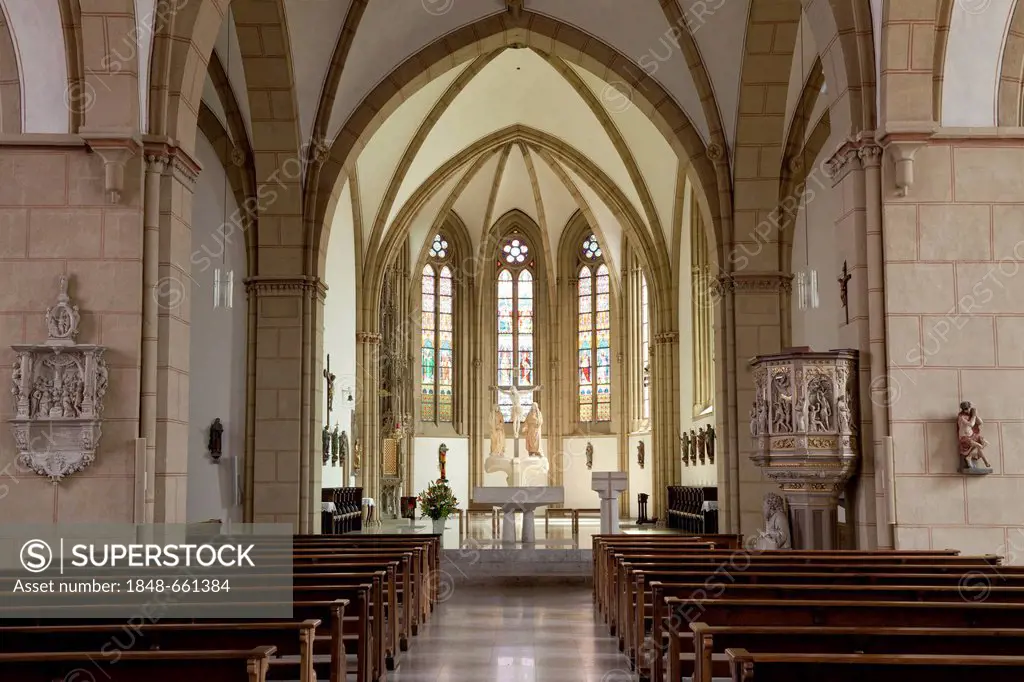 Interior view of the church of St. Aegidius, Wiedenbrueck, Rheda-Wiedenbrueck, Muensterland region, North Rhine-Westphalia, Germany, Europe