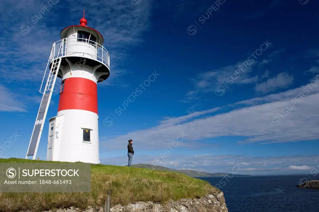 Lighthouse of Skansin, historic fort in Torshavn, Streymoy island, Faroe Islands, North Atlantic