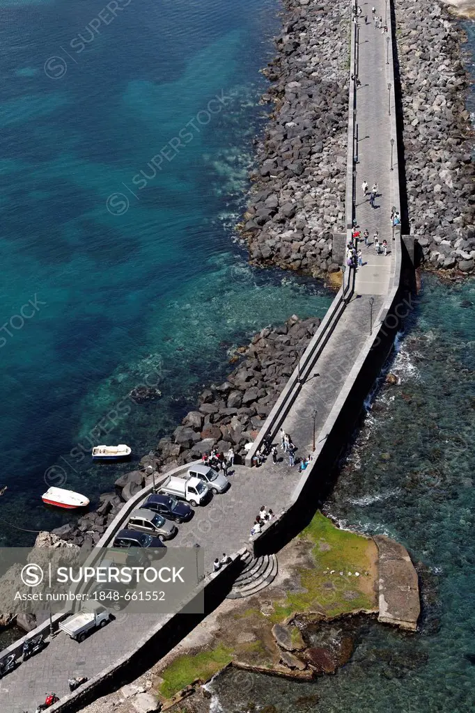 Bridge to Castello Aragonese, Aragonese Castle, Ischia Ponte, Ischia Island, Gulf of Naples, Campania, Southern Italy, Italy, Europe