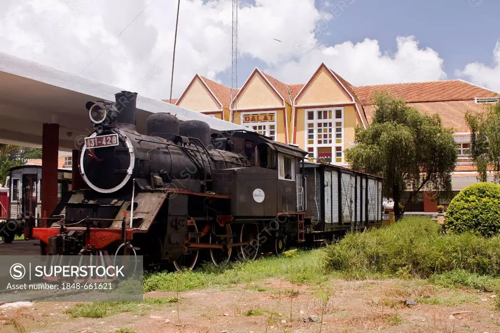 Old steam engine at the old station of Dalat, Vietnam, Asia