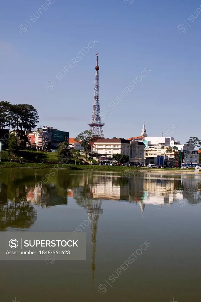 View of Dalat with the Dalat Eiffel Tower, Dalat, Central Highlands, Vietnam, Asia