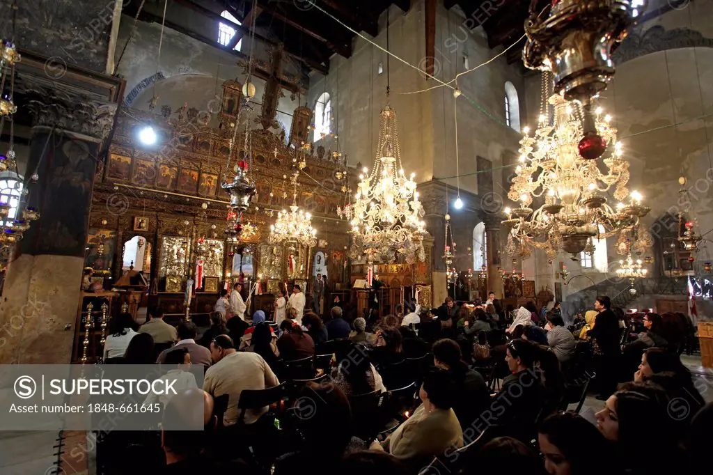 Church of the Nativity, interior view, Bethlehem, West Bank, Israel, Middle East