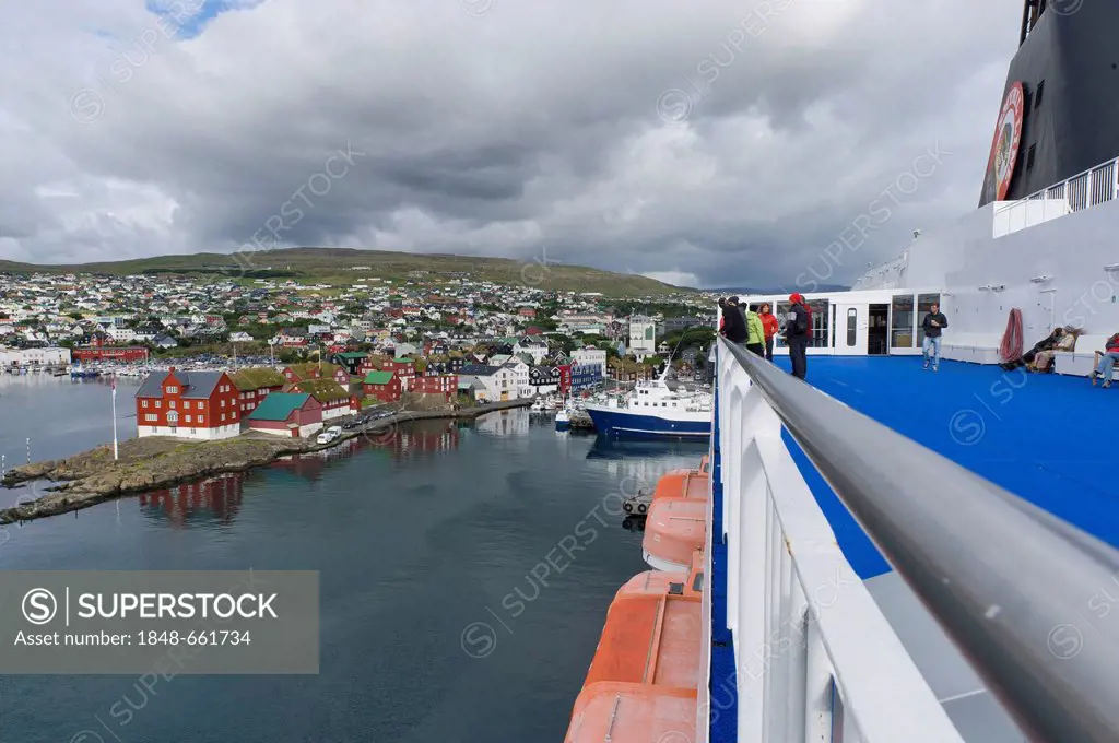 Torshavn as seen from the Norrona ferry, Faroe Islands, North Atlantic