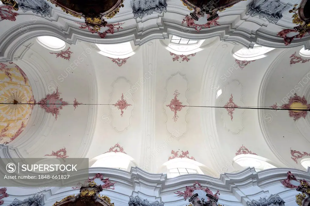 Ceiling construction, stucco, Minoritenkirche church, also known as Landhauskirche church, Rococo, interior view, cultural monument, Linz, Upper Austr...