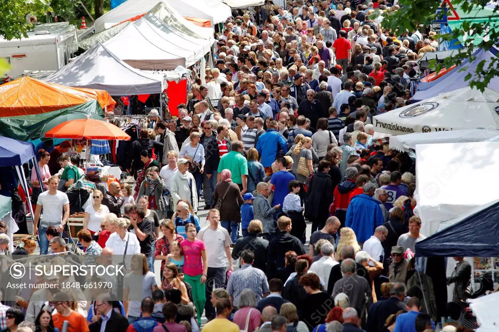 Flea market, as part of the summer festival or funfair in Gruga Park, the largest flea market in the Ruhr Area, Essen, North Rhine-Westphalia, Germany...