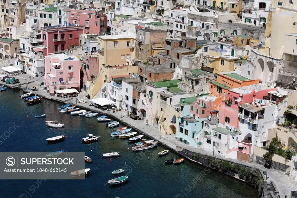 Fishing port of Marina di Corricella, Island of Procida, Gulf of Naples, Campania, Southern Italy, Italy, Europe