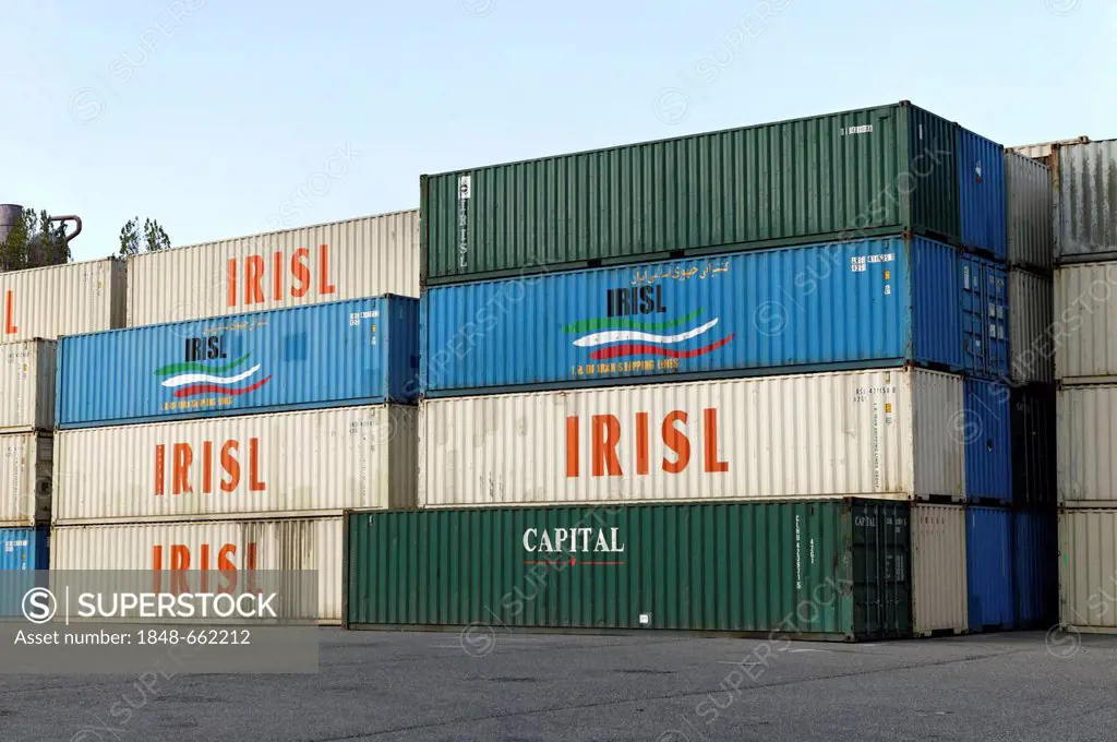 Containers at the Rhine port of Mulhouse, Alsace, France, Europe
