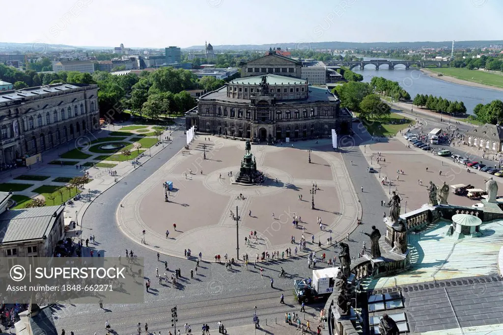 View of Theaterplatz square and the Semper Opera from Hausmannsturm tower, Dresden, Florence of the Elbe, Saxony, Germany, Europe
