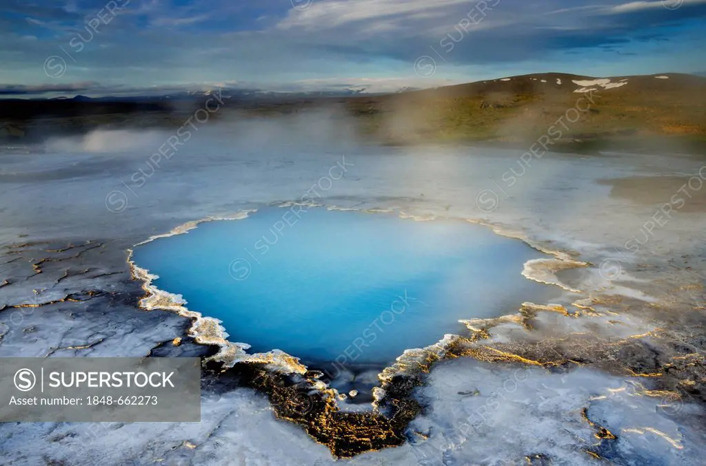 Blue water pool, Bláhver hot spring, Hveravellir high-temperature or geothermal region, Highlands, Iceland, Europe