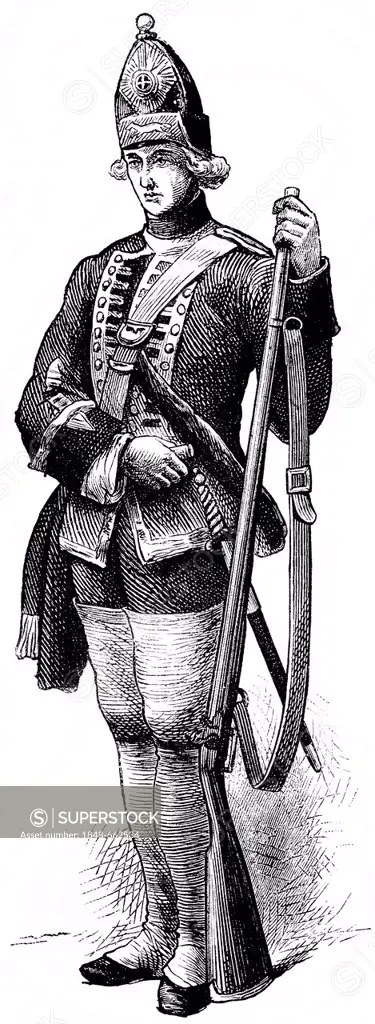 Historical drawing, US-American history, 18th century, armed British soldier in the American Revolutionary War, 1775 - 1783