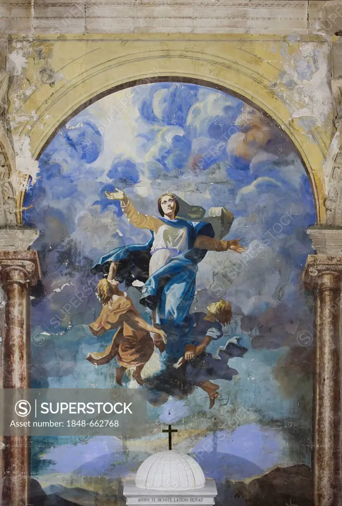 Virgin Mary fresco in El Villar Church, Jaén, Andalusia, Spain, Europe