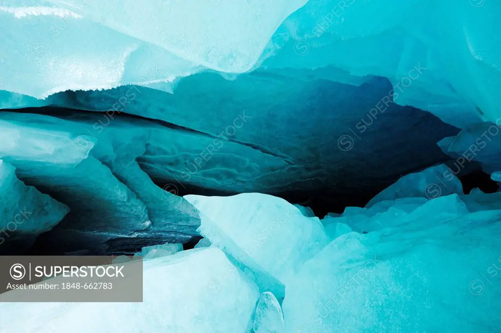Natural ice cave in the Zinal Glacier, Zinal, Valais, Switzerland, Europe