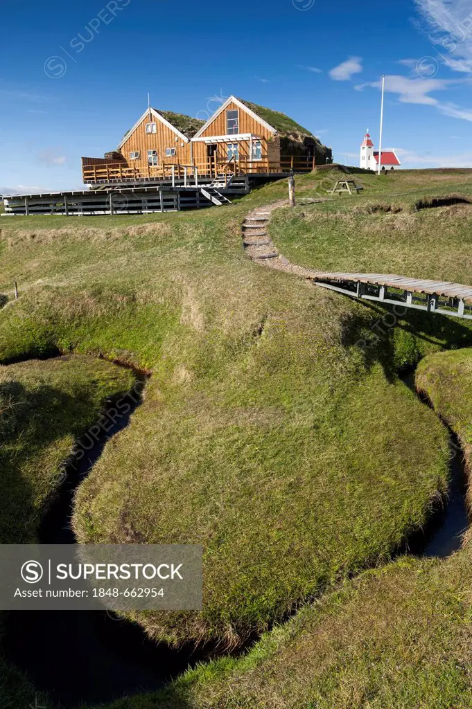 Café, restaurant, office of the campground, Moeðrudalur farm, Iceland's highest situated farm, Highlands of Iceland, Iceland, Europe