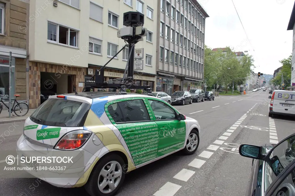 Google Street View camera equipped car in Olgastrasse, Stuttgart, Baden-Wuerttemberg, Germany, Europe