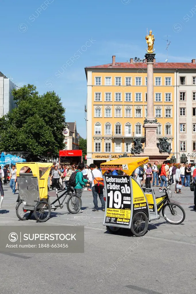 Rickshaws at Marienplatz, Munich, Upper Bavaria, Germany, Europe