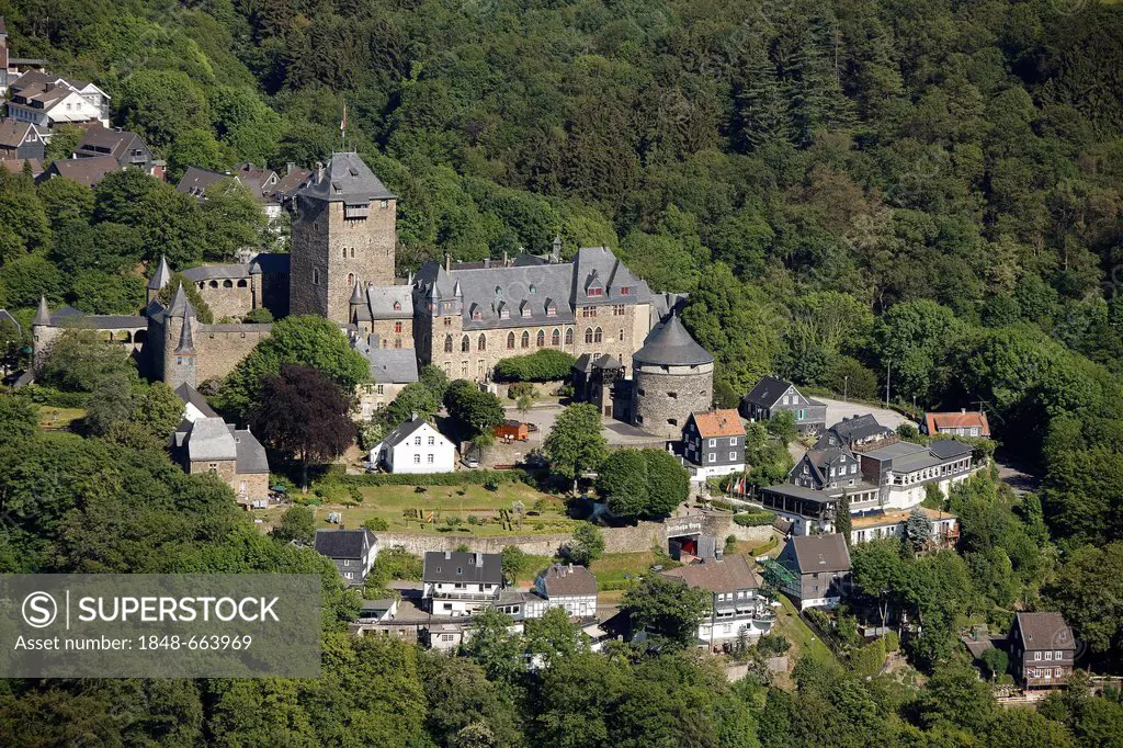 Aerial view, Schloss Burg castle, Adolf V. von Berg, Royal Palace, Wupper, Solingen, Bergisch Land, Sauerland, North Rhine-Westphalia, Germany, Europe