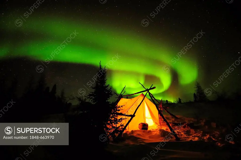 Northern Lights, aurora borealis above the Arctic, Hudson Bay, Manitoba, Canada