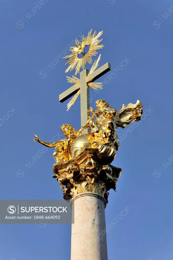 Trinity column, town centre, Straubing, Bavaria, Germany, Europe