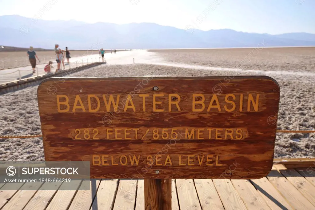 Sign, Badwater Basin, Death Valley National Park, Mojave Desert, California, USA