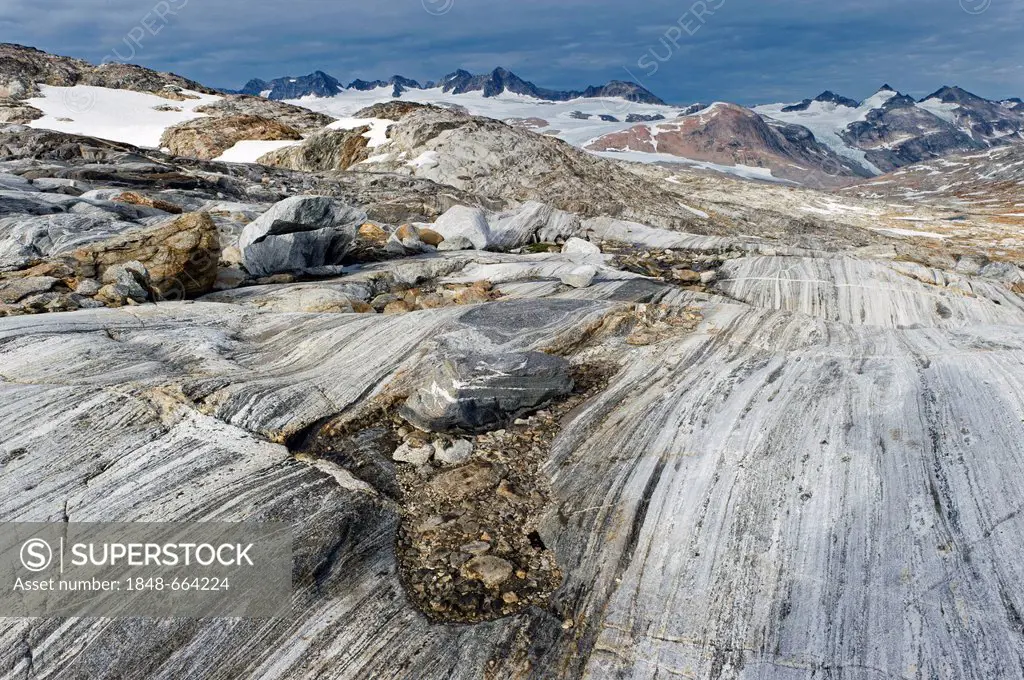 Rock formations on the Mittivakkat Glacier, Ammassalik Peninsula, East Greenland, Greenland