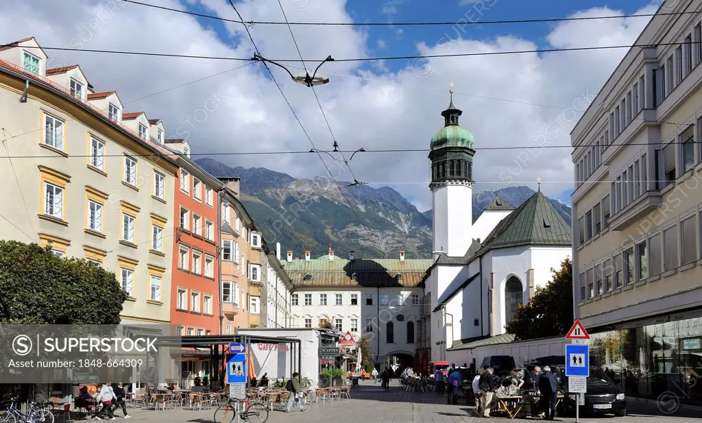 Castle ditch and Hofkirche church, historic district of Innsbruck, Tyrol, Austria, Europe, PublicGround