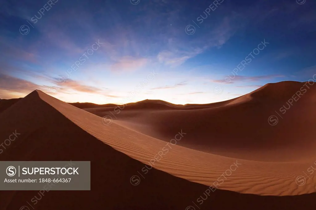 Sand dunes in the Libyan Desert at dawn, Sahara, Libya, North Africa, Africa
