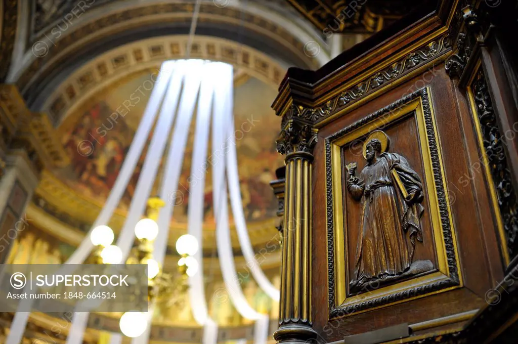Interior, view from the side altar on the choir, church Église de la Madeleine or L'église Sainte-Marie-Madeleine, Paris, France, Europe