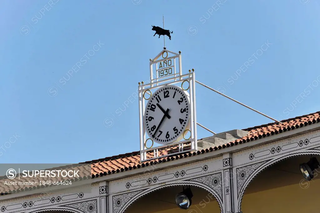 Detail, clock from 1930, Las Ventas bullring, Madrid, Spain, Europe