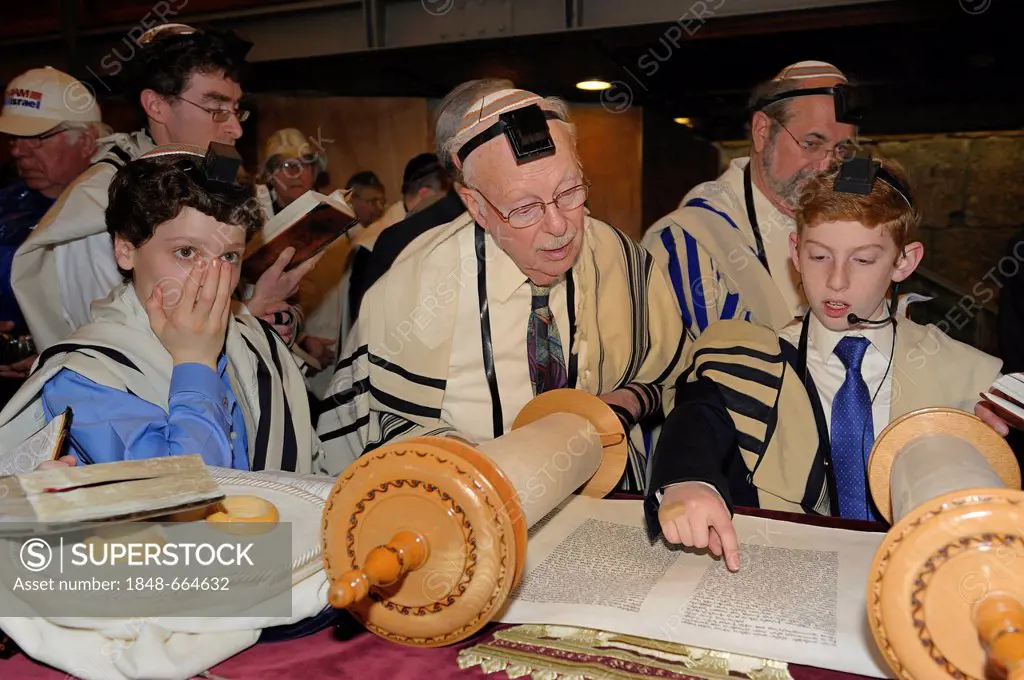 Bar Mitzvah, Jewish coming of age ritual, public reading from the Books of the Prophets, Haftarah, underground part of the Western Wall or Wailing Wal...