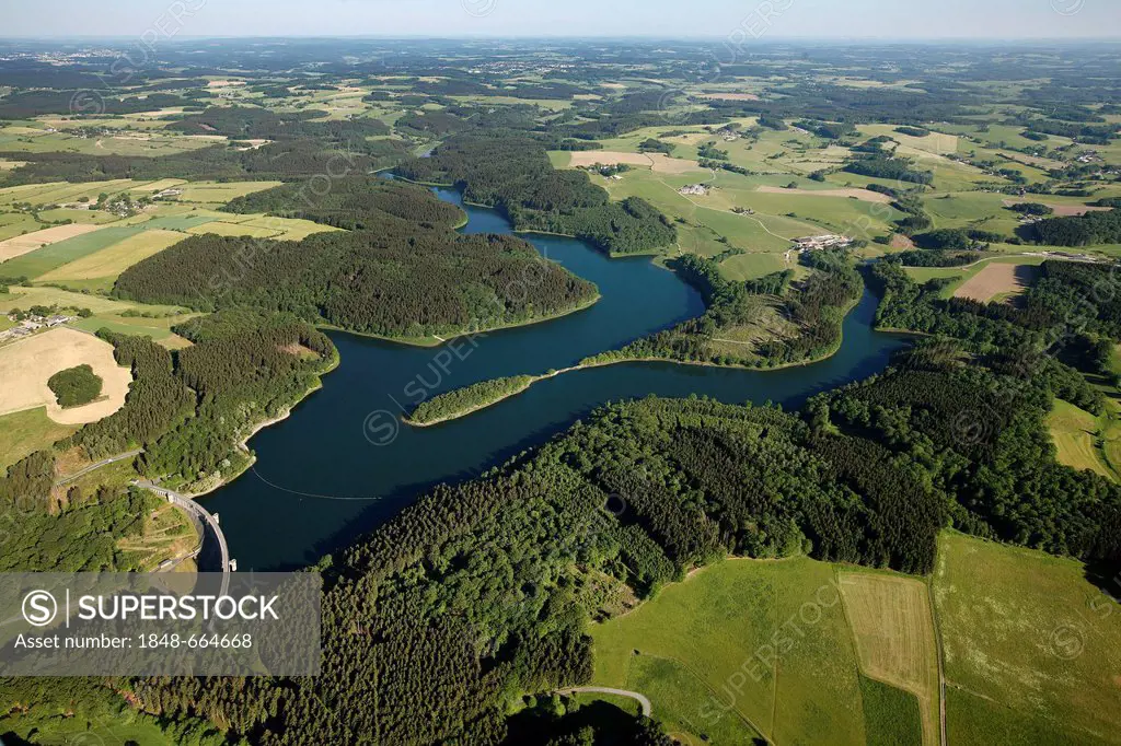 Aerial view, Ennepetal Dam, dam wall, Ennepetal, Bergisches Land, North Rhine-Westphalia, Germany, Europe