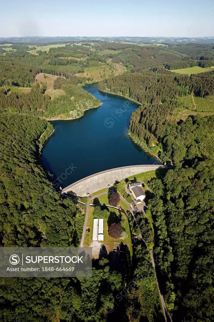 Aerial view, Ennepetal Dam, dam wall, Ennepetal, Bergisches Land, North Rhine-Westphalia, Germany, Europe