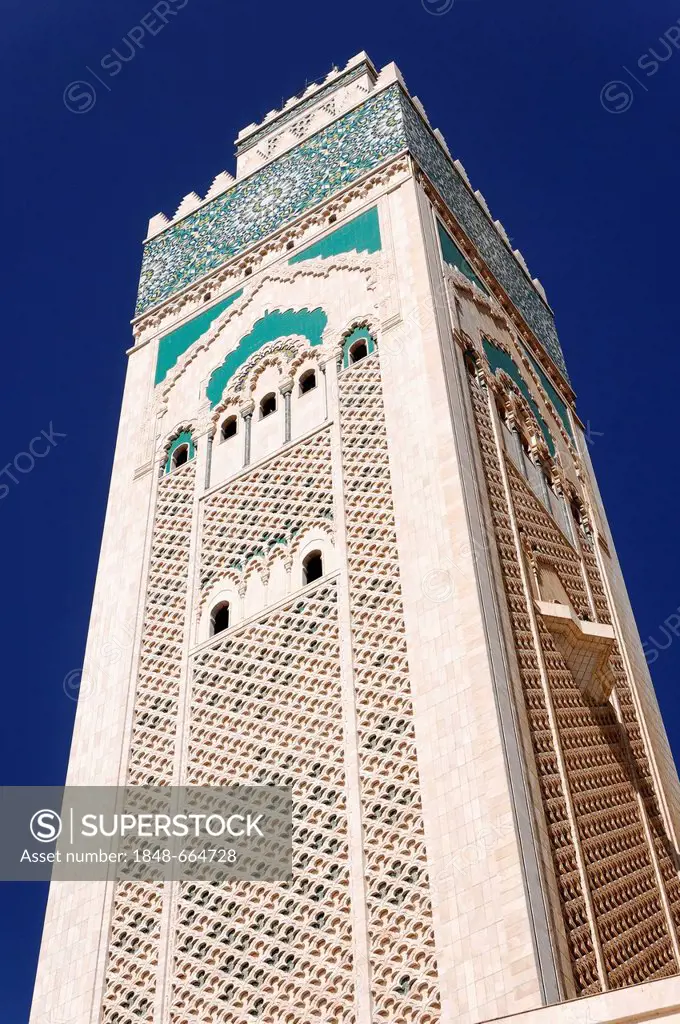 Minaret of the Hassan II Mosque in Casablanca, Morocco, North Africa, Africa