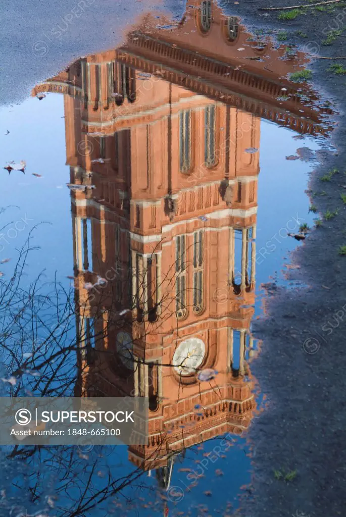 Reflection, Rotes Rathaus city hall, Berlin, Germany, Europe