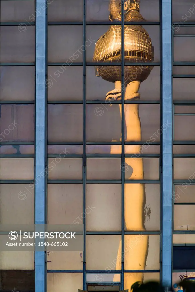 TV Tower, Reflection in the Palace of the Republic parliament building, Berlin, Germany, Europe