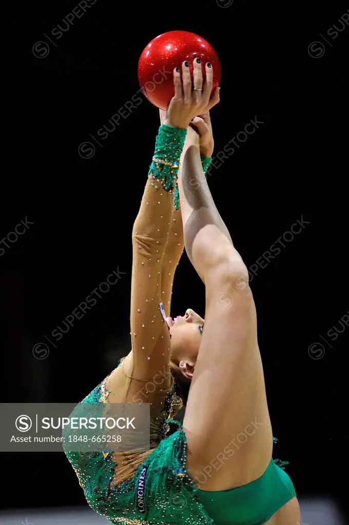 All around winner Yevgeniya Kanayeva, RUS, with ball, rhythmic gymnastics, Grand Prix Thiais, 09. - 10.04.2011, Paris, France, Europe