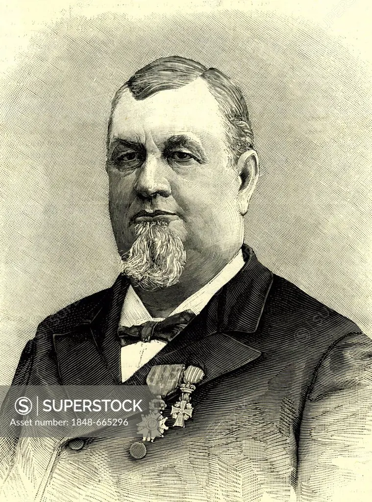 Benjamin Hotchkiss, American inventor, ordnance engineer, 1826 - 1885, historical portrait, 1899