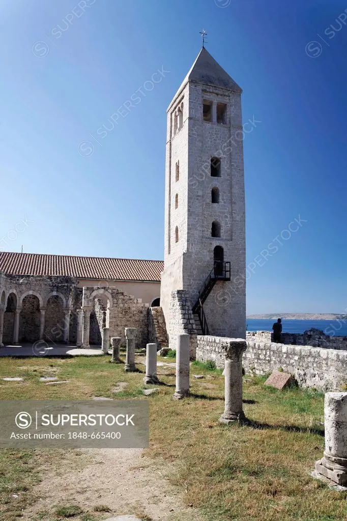 Bell tower of the Church of St. John the Evangelist in Rab, Rab island, Primorje-Gorski Kotar county, Croatia, Europe