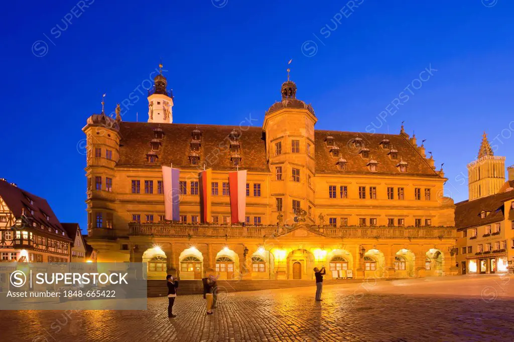 Town hall on Marktplatz square, Rothenburg ob der Tauber, Franconia, Bavaria, Germany, Europe