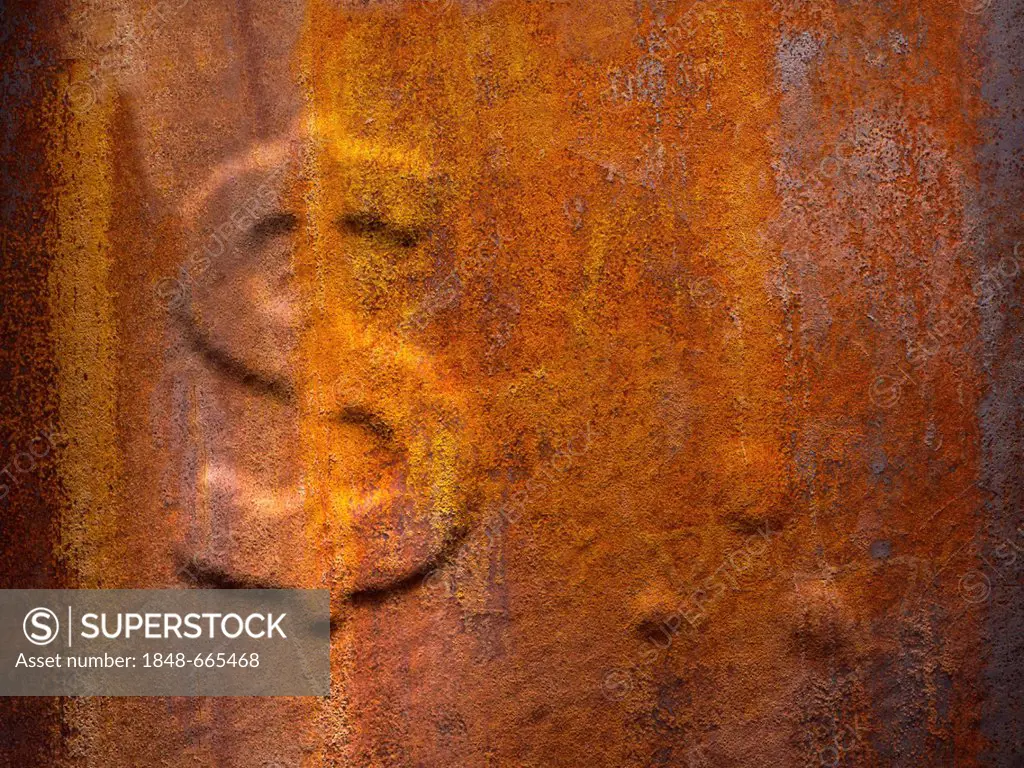 Rusty iron plate with a dollar sign, symbolic image for the demise of the U.S. dollar