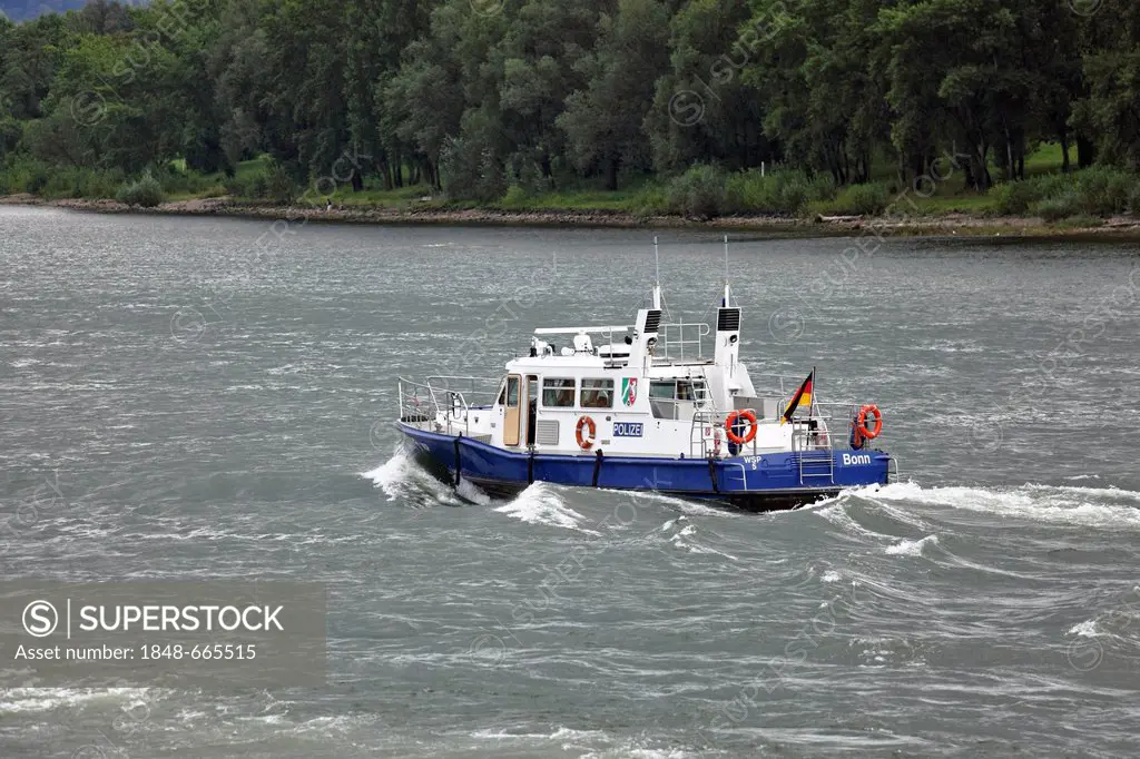 Police boat, river police, Rhine River, Bonn, North Rhine-Westphalia, Germany, Europe
