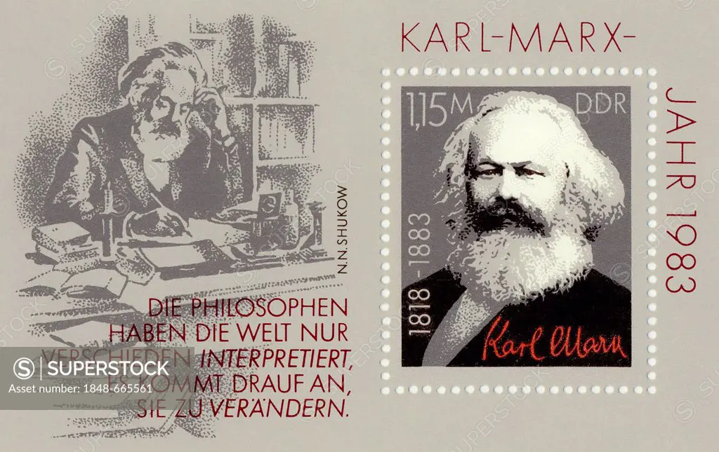 Historic postage stamp of the GDR, Year of Karl Marx, German Democratic Republic, 1983