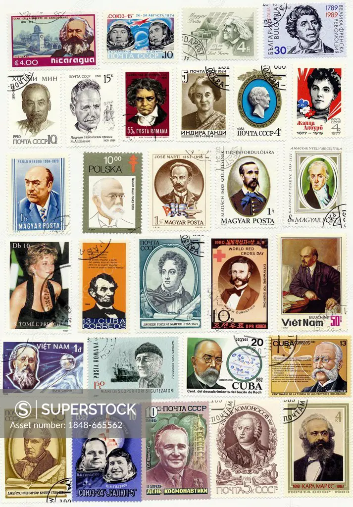 Historic postage stamps, international personalities