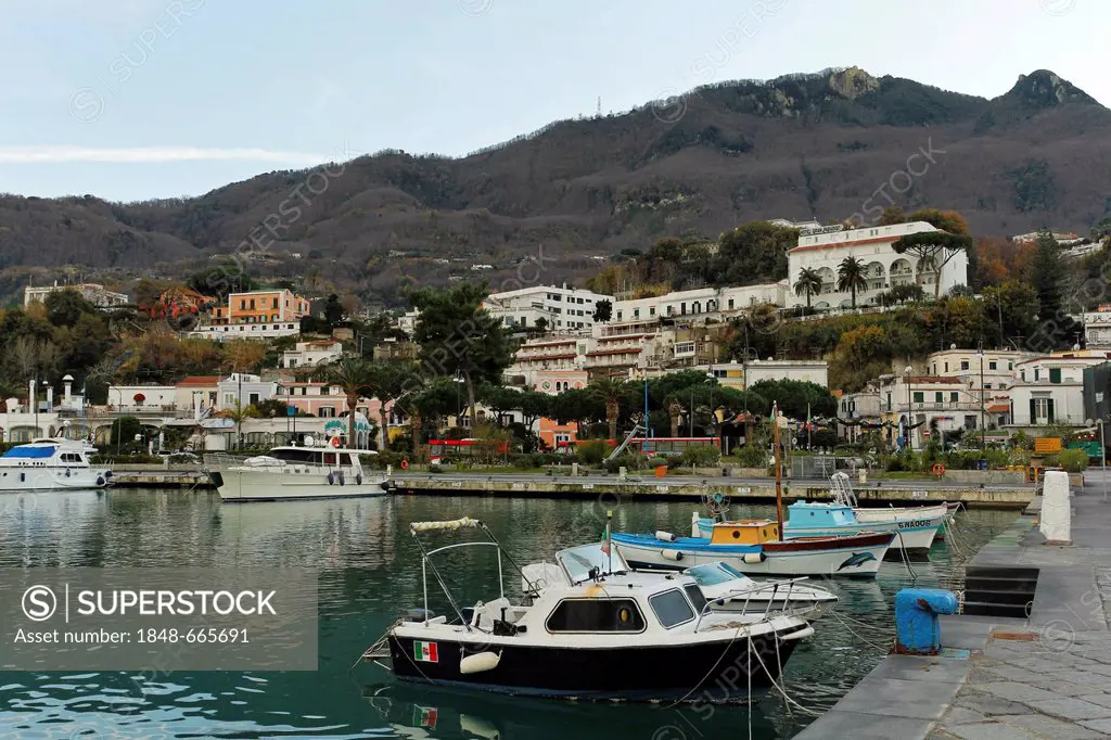 Boats in the harbour of Casamicciola, Ischia Island, Gulf of Naples, Campania, Italy, Europe