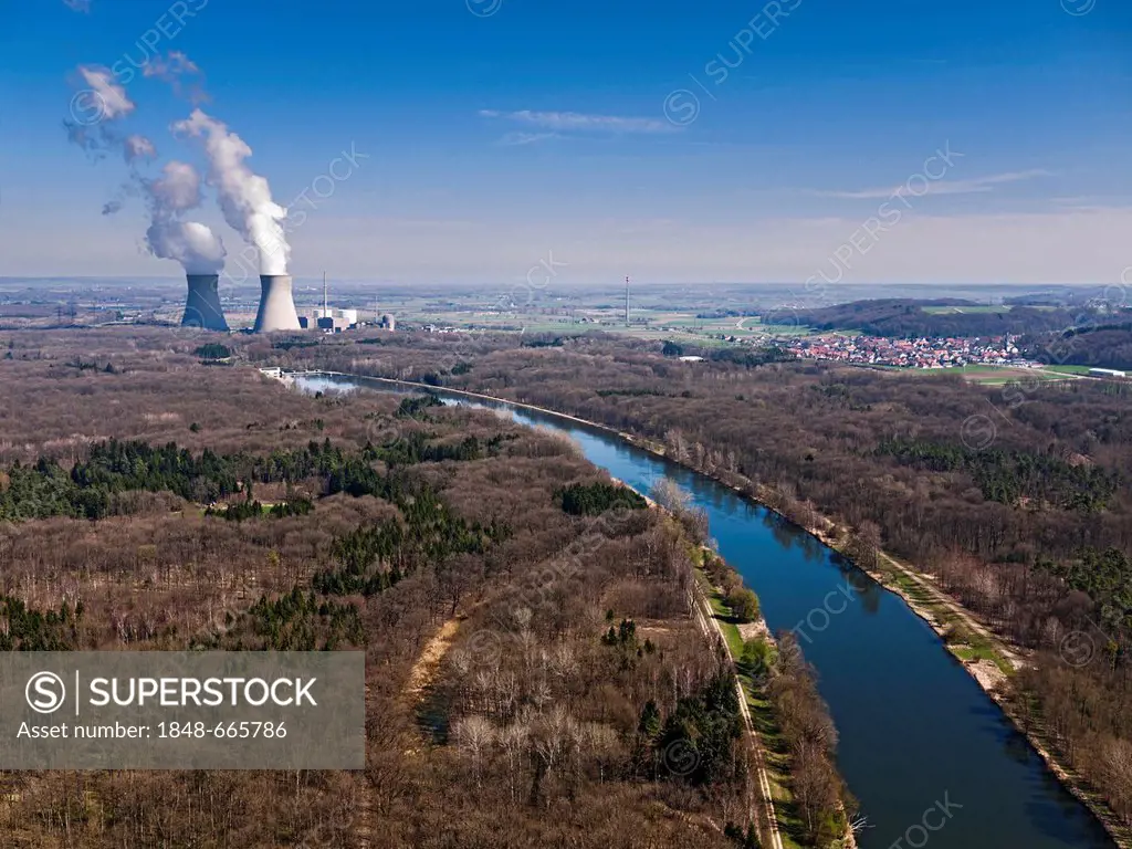 Gundremmingen nuclear power plant, Danube river, Swabia, Bavaria, Germany, Europe