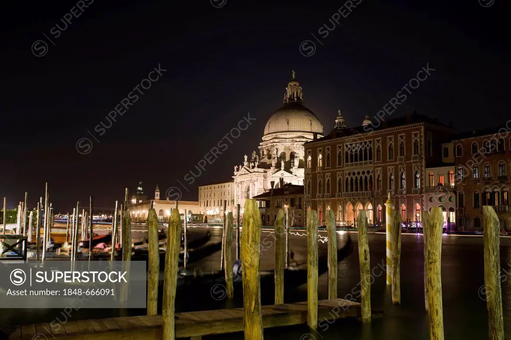 Santa Maria della Salute at night, Venice, Italy, Europe