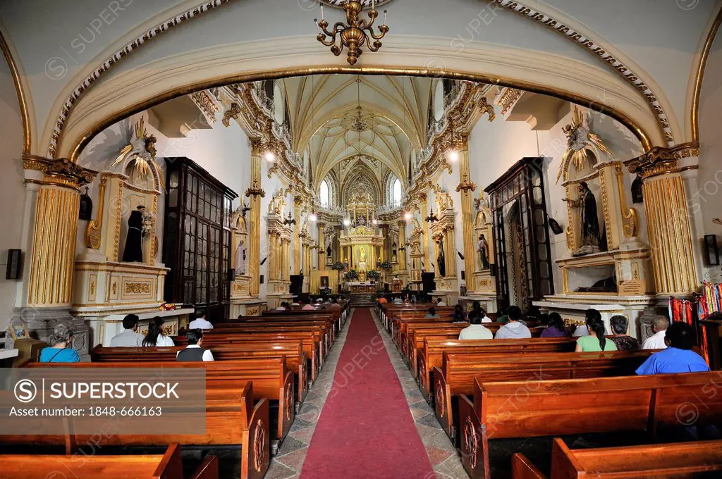 Interior of the church of Iglesia de San Gabriel, San Pedro Cholula, Puebla, Mexico, Latin America, North America