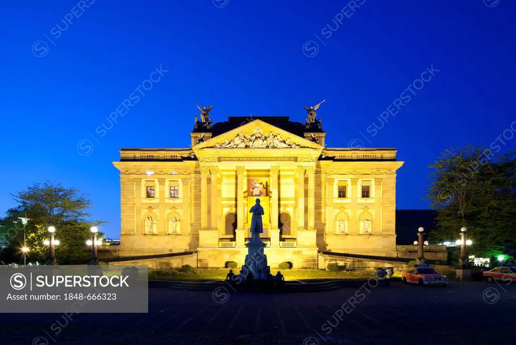 Hessian State Theatre, former Royal Court Theatre, at dusk, night, Wiesbaden, Hesse, Germany, Europe, PublicGround