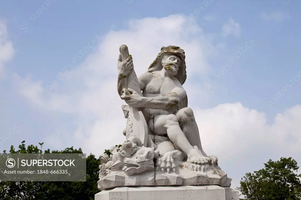 Statue in the park of Schloss Augustusburg Castle, UNESCO World Heritage Site, Bruehl, North Rhine-Westphalia, Germany, Europe